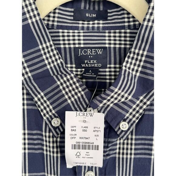 J. Crew Men's Plaid Flex‎ Washed Slim Button Down Shirt Blue White Large NWT - Picture 3 of 6